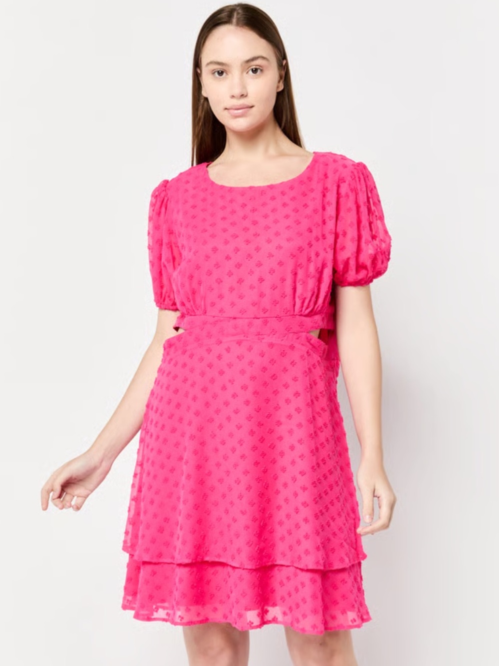 Robert Louis Textured Knee Length Dress Fuchsia Pink Cutouts Size XL